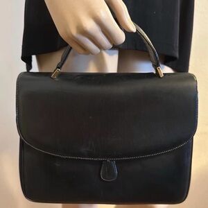 Bienen-Davis Vintage Mid-Century Structured Black Leather Purse Bag One Handle